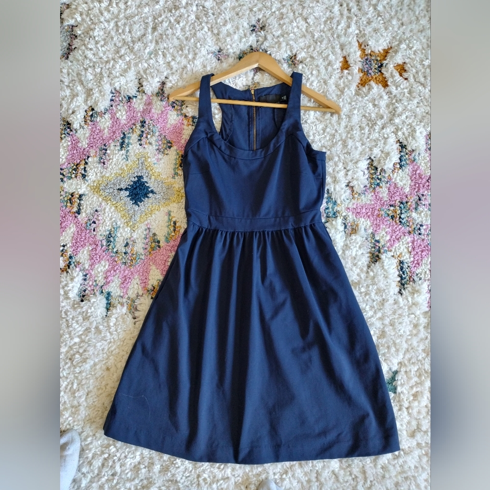 Cynthia Rowley navy blue racer back dress with gold back zipper